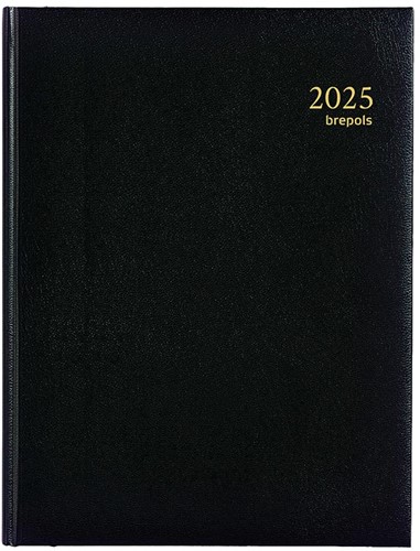 Agenda 2025 Brepols Ambassador 1 dag per pagina 17,5x22cm met maandtabs omslag zwart wit papier 0.116.1256.01.6.0