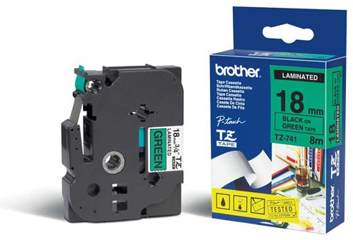 Labeltape Brother P-Touch TZe-741 18mm zwart op groen