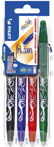 Rollerpen Pilot FriXion Set2Go BL-FR7 0.7mm set à 4 stuks basis assorti kleuren, zwart/blauw/rood/groen