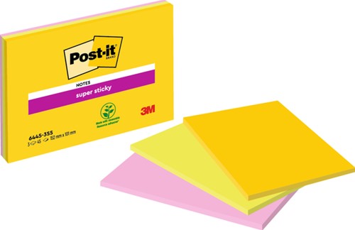 Memoblok 3M Post-it 6445 Super Sticky 101x152mm assorti 3 bloks