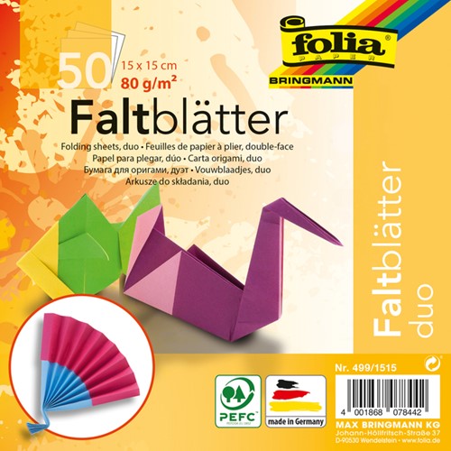 Vouwblaadjes Folia vierkant 15x15cm dubbelzijdig 50 vel assorti