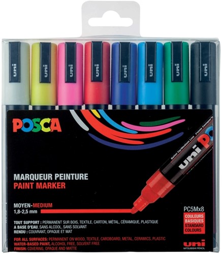 Verfstift Posca PC5M set à 8 kleuren