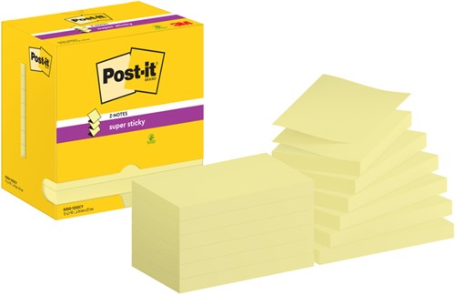 Memoblok 3M Post-it Z-Note S350 Super Sticky 76x127mm geel 12 bloks