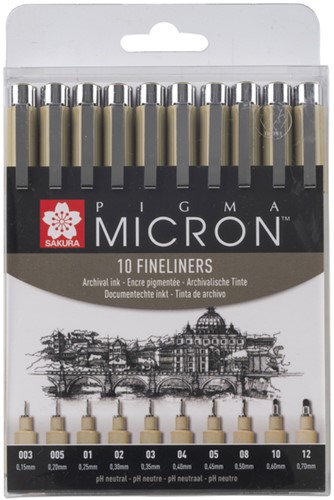 Fineliner Sakura Pigma Micron 10 schrijfbreedtes zwart