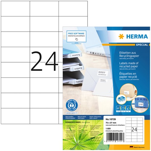 Etiket Herma 10729 Recycling 70x37mm wit 80 vel 1.920 stuks