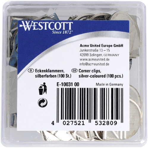 Hoekclips Westcott aluminium zilverkleurig 100 stuks