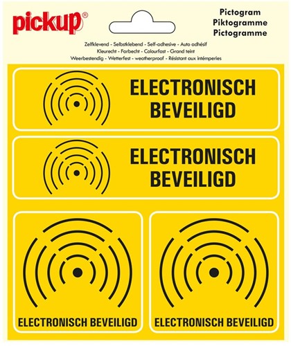 Pictogram sticker Pickup 15x15cm 'Electronisch beveiligd' 4 op 1 vel