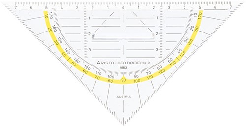 Geodriehoek Aristo 1553 140mm transparant met gele rand en greep