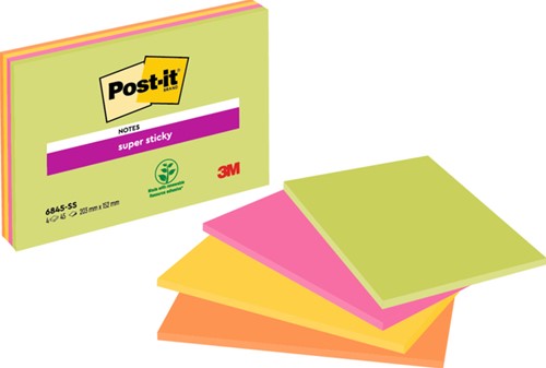 Memoblok 3M Post-it 6845-SSP Super Sticky 150x200mm assorti 4 bloks