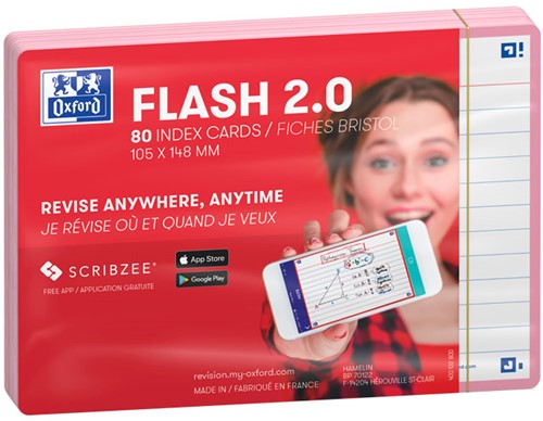 Flashcards Oxford 2.0 105x148mm gelijnd roze 80 stuks