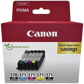 Inktcartridge Canon PGI-570bk + CLI-571 2x zwart + 3 kleuren