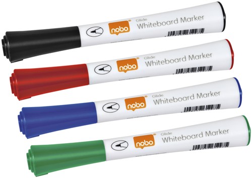 Viltstift Nobo whiteboard Glide rond assorti 1mm 4 stuks