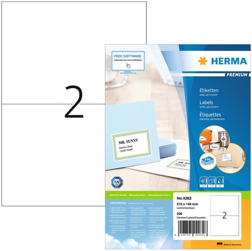 Etiket Herma 4282 A4 210x148mm premium wit 100 vel 200 stuks