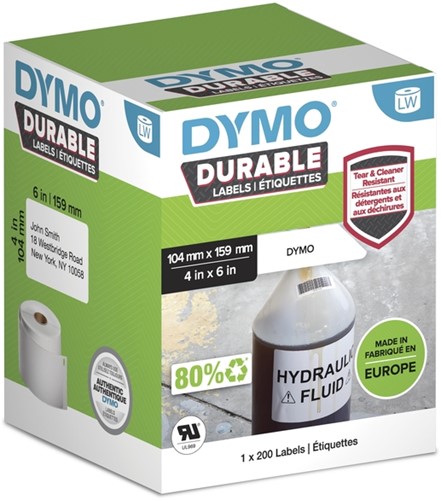 Etiket Dymo Durable 1933086 labelwriter 104x159mm wit 200 stuks