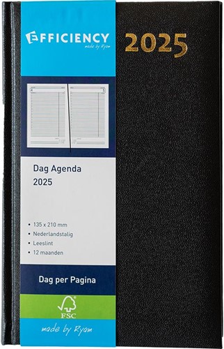 Agenda 2025 Ryam Efficiency 1 dag per pagina 13,5x21cm omslag zwart wit papier