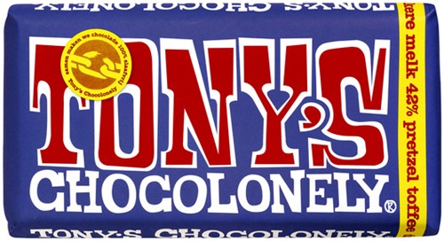 Chocolade Tony's Chocolonely reep 180 gram donker melk pretzel toffee