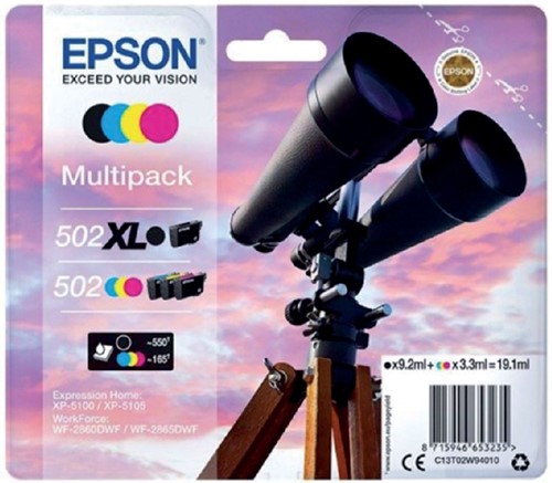 Inktcartridge Epson 502XL zwart + 3 kleuren