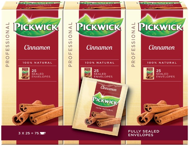 Verloren weerstand Okkernoot Thee Pickwick kaneel 25 zakjes van 1.5 gram. Afname per 3 pakjes.