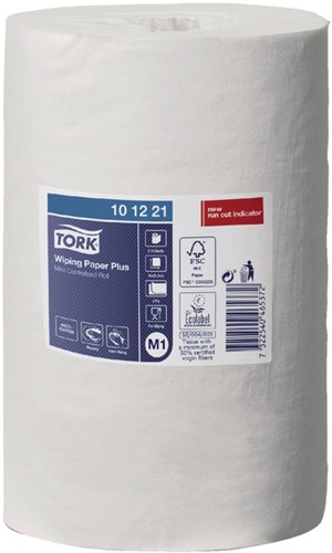 Poetsrol Tork M1 Wiping Plus 2-laags 21,5cmx75m wit 11 rol 101221