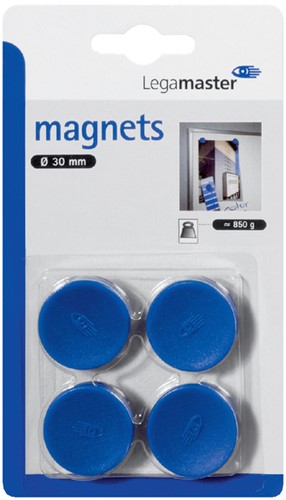 Magneten Legamaster Ø30mm trekkracht 850 gram blauw 4 stuks