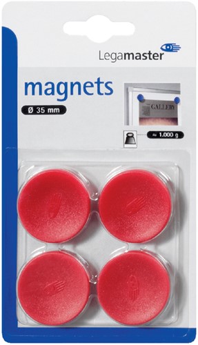 Magneten Legamaster Ø30mm trekkracht 850 gram rood 4 stuks